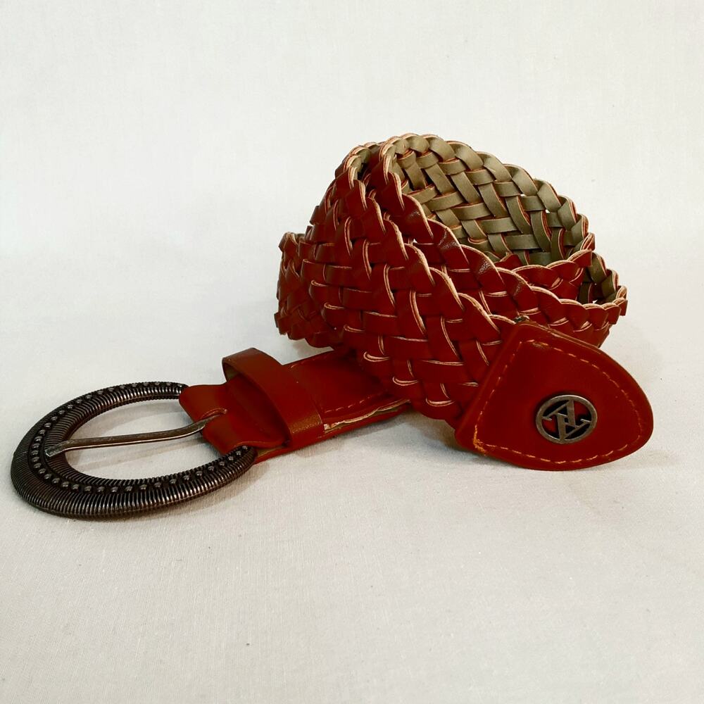 💎Adrienne Vittadini Sienna Brown Braided Woven Faux Leather Belt Size SM